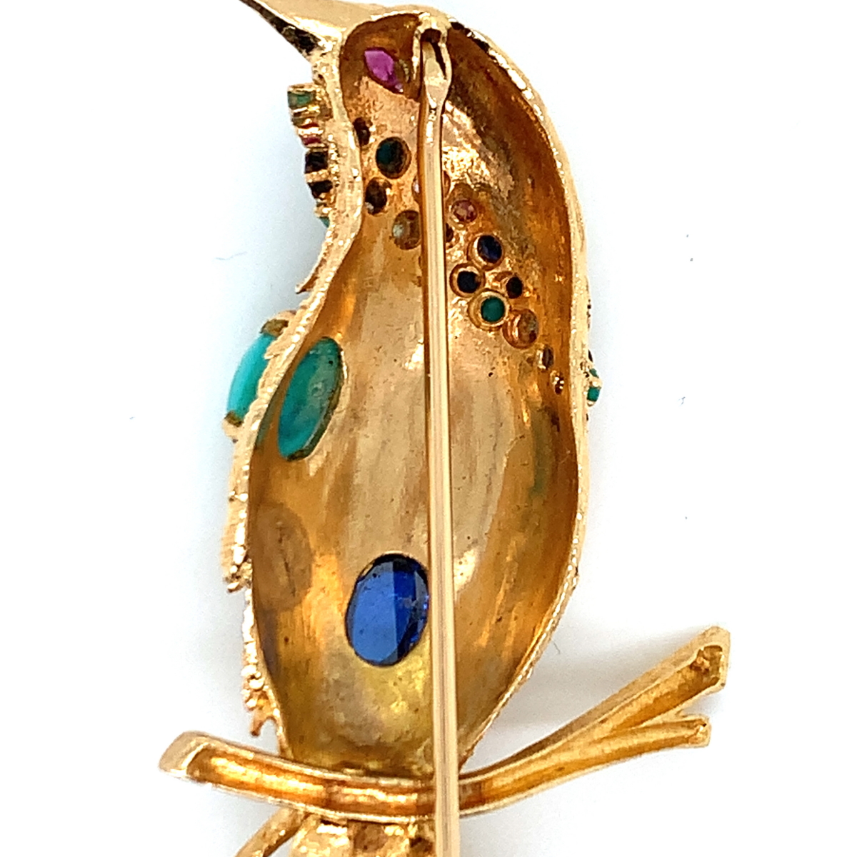 A LARGE GEM SET BIRD PERCHED ON STYLISED BRANCH. THE BIRD SET WITH A VARIETY OF GEMSTONES TO INCLUDE - Image 8 of 8