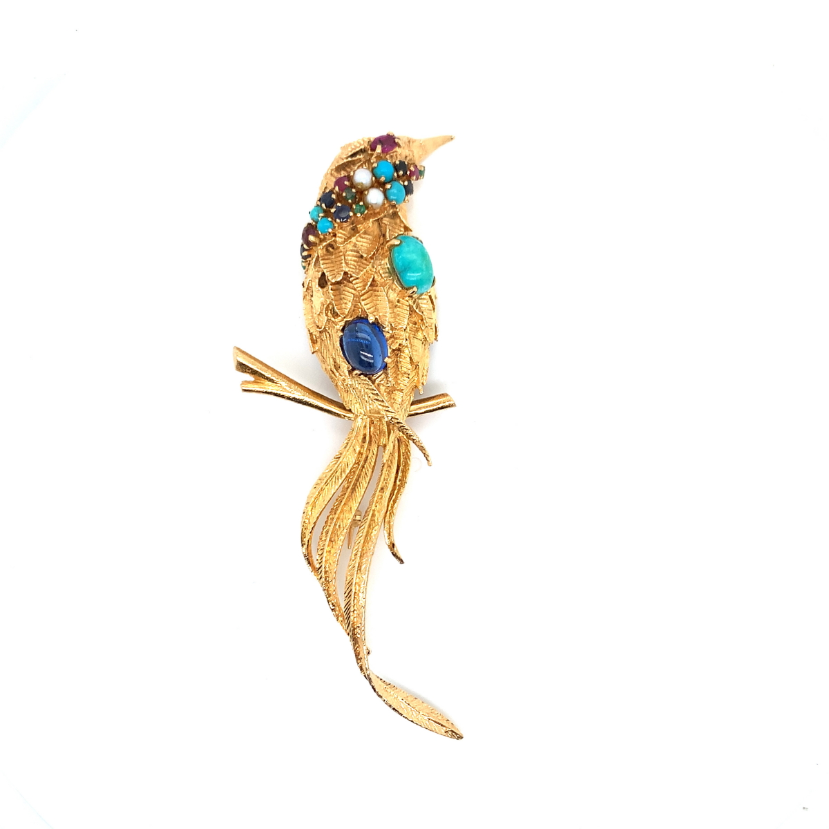 A LARGE GEM SET BIRD PERCHED ON STYLISED BRANCH. THE BIRD SET WITH A VARIETY OF GEMSTONES TO INCLUDE - Image 6 of 8