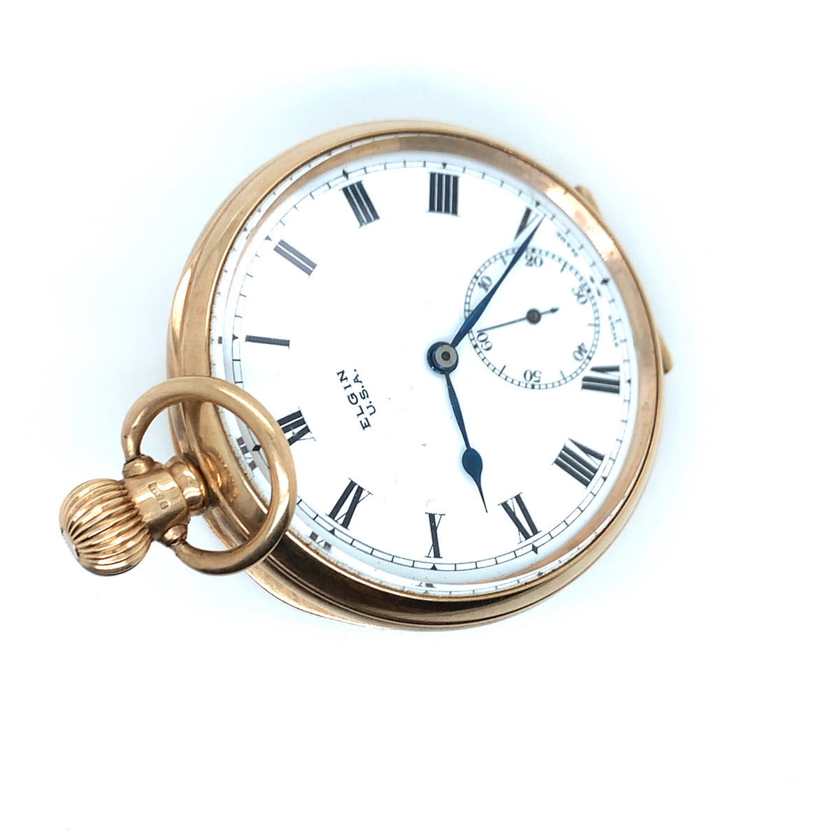 A 9ct HALLMARKED GOLD OPEN FACE ELGIN POCKET WATCH. THE INNER CASE DATED 1922, BIRMINGHAM, A.L.D, - Image 5 of 9