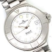A BAUME & MERCIER FORMULA S, AUTOMATIC STAINLESS STEEL WRIST WATCH ON A BI-FOLDING STRAP, WITH A