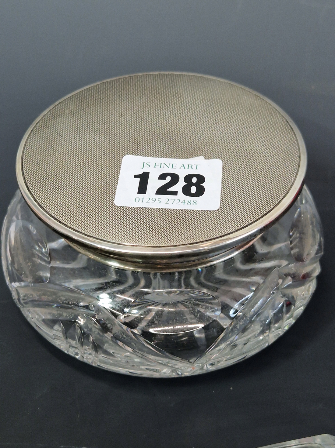 THREE HALLMARKED SILVER TOPPED GLASS DRESSING TABLE WARES TOGETHER WITH A CASED HALLMARKED SILVER - Image 4 of 6