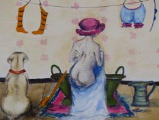 J WOODWARD, ARR. BATH TIME WITH THE DOGS, THREE WATERCOLOURS, SIGNED AND DATED 1982. 17 x 24cms.