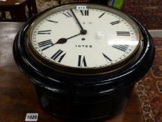AN EBONY CASED LONDON AND YORK RAILWAY WALL CLOCK WITH A FUSEE MOVEMENT. Dia. 40cms