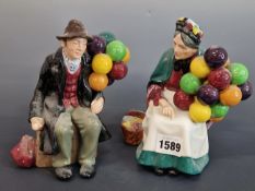 ROYAL DOULTON- THE BALLOON MAN TOGETHER WITH THE OLD BALLOON SELLER. 19 cm HIGH (2)