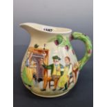 A CROWN DEVON -FIELDINGS AULD LANG SYNE POTTERY JUG WITH MUSICAL MOVEMENT TO THE BASE., 17.5 cm