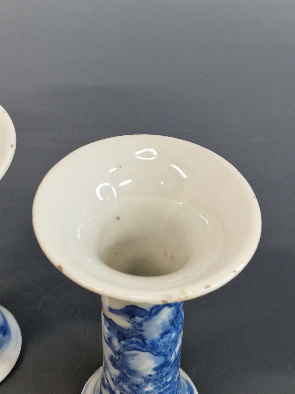A PAIR OF CHINESE BLUE AND WHITE WAISTED CYLINDRICAL VASES PAINTED WITH MOUNTAINOUS LANDSCAPES, SEAL - Image 3 of 22