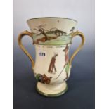 ROYAL DOULTON. A LARGE GOLFING SERIES WARE TWO HANDLED VASE. 26 cm HIGH.