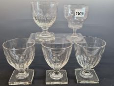 A 19th C. RUMMER TOGETHER WITH A SET OF FOUR LATER ON SQUARE FEET