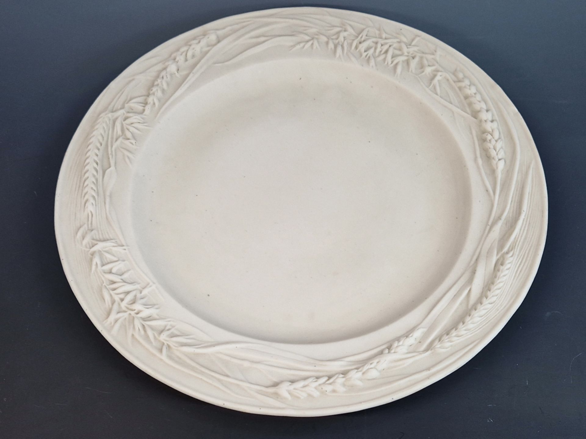 A COPELAND BISCUIT PORCELAIN BREAD PLATE TOGETHER WITH TWO OTHERS, THE LARGEST. Dia 34cms. - Image 3 of 3