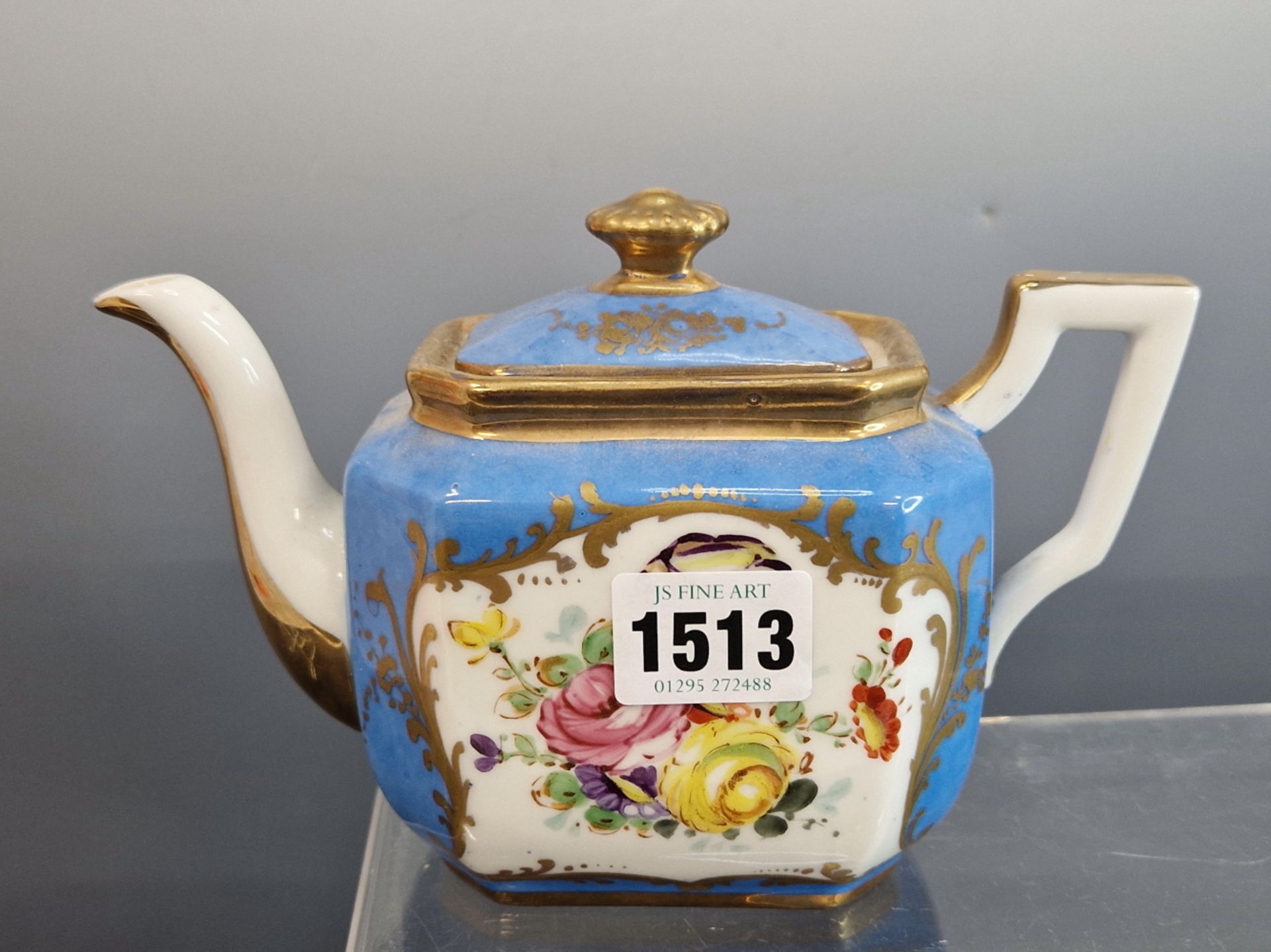 A PARIS PORCELAIN SEVRES STYLE BLUE GROUND FLOWER PAINTED TEA POT, COVER, CUP AND SAUCER - Image 2 of 12