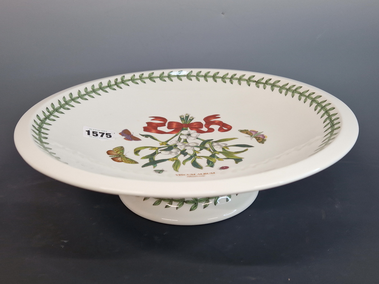 A POTMEIRION BOTANIC GARDENS RAISED SHALLOW BOWL DECORATED WITH MISLETOE (VISCUM ALBUM) 30 cm DIA.