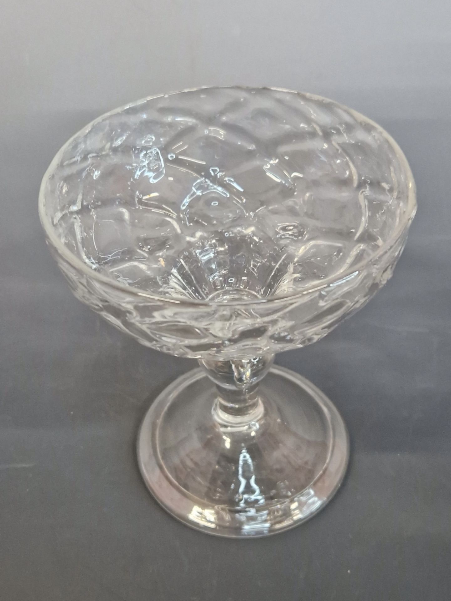 AN 18th C. ALE GLASS WITH TEARED STEM AND FOLDED FOOT, TWO GLASSES WITH DIAMOND DIAPERED BOWLS, - Image 9 of 13