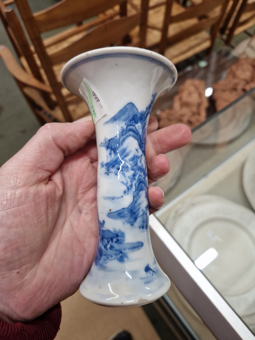 A PAIR OF CHINESE BLUE AND WHITE WAISTED CYLINDRICAL VASES PAINTED WITH MOUNTAINOUS LANDSCAPES, SEAL - Image 14 of 22
