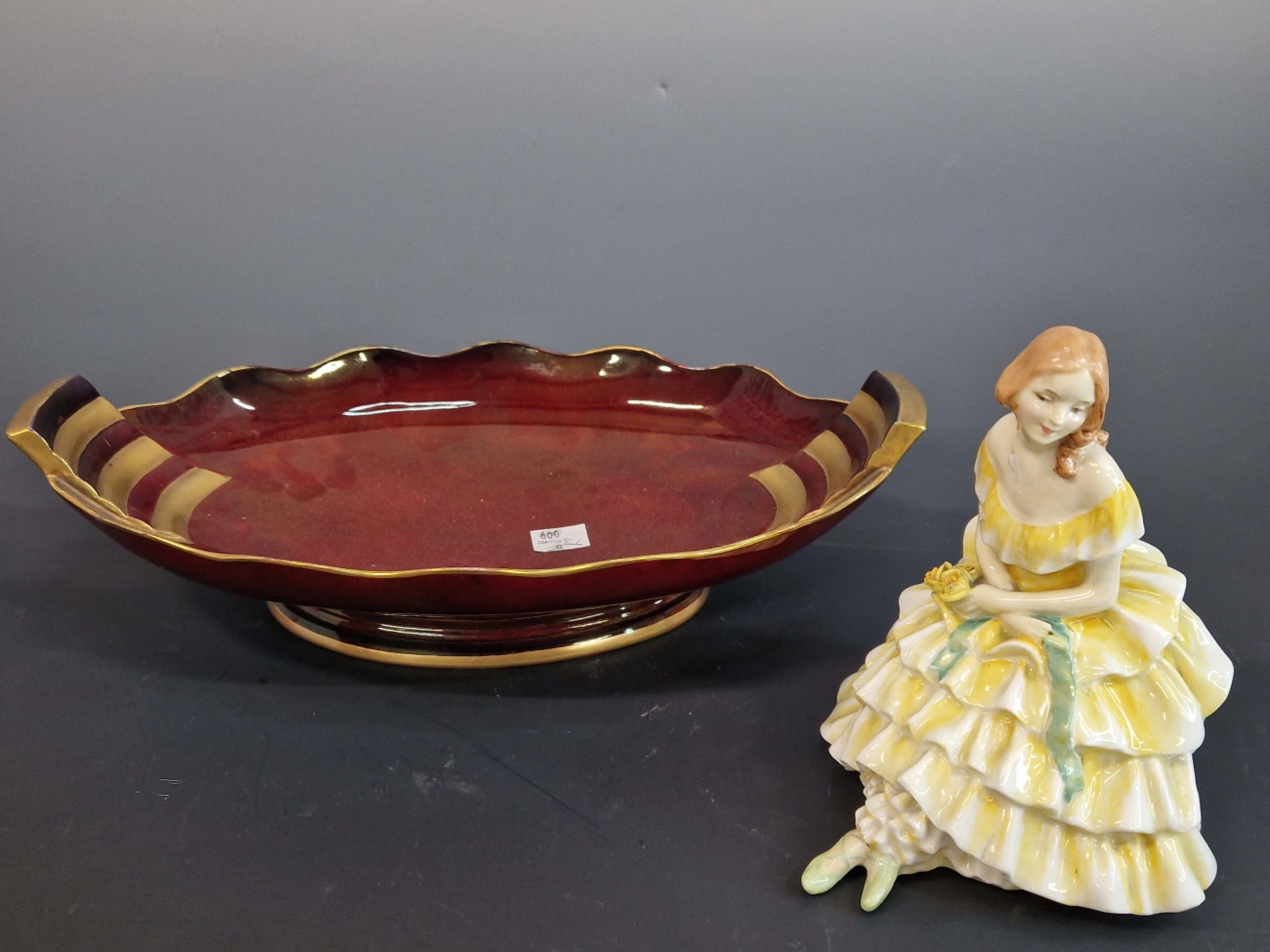 A ROYAL DOULTON FIGURE, HN 1503 TOGETHER WITH A CARLTON WARE ROUGE ROYALE OVAL DISH