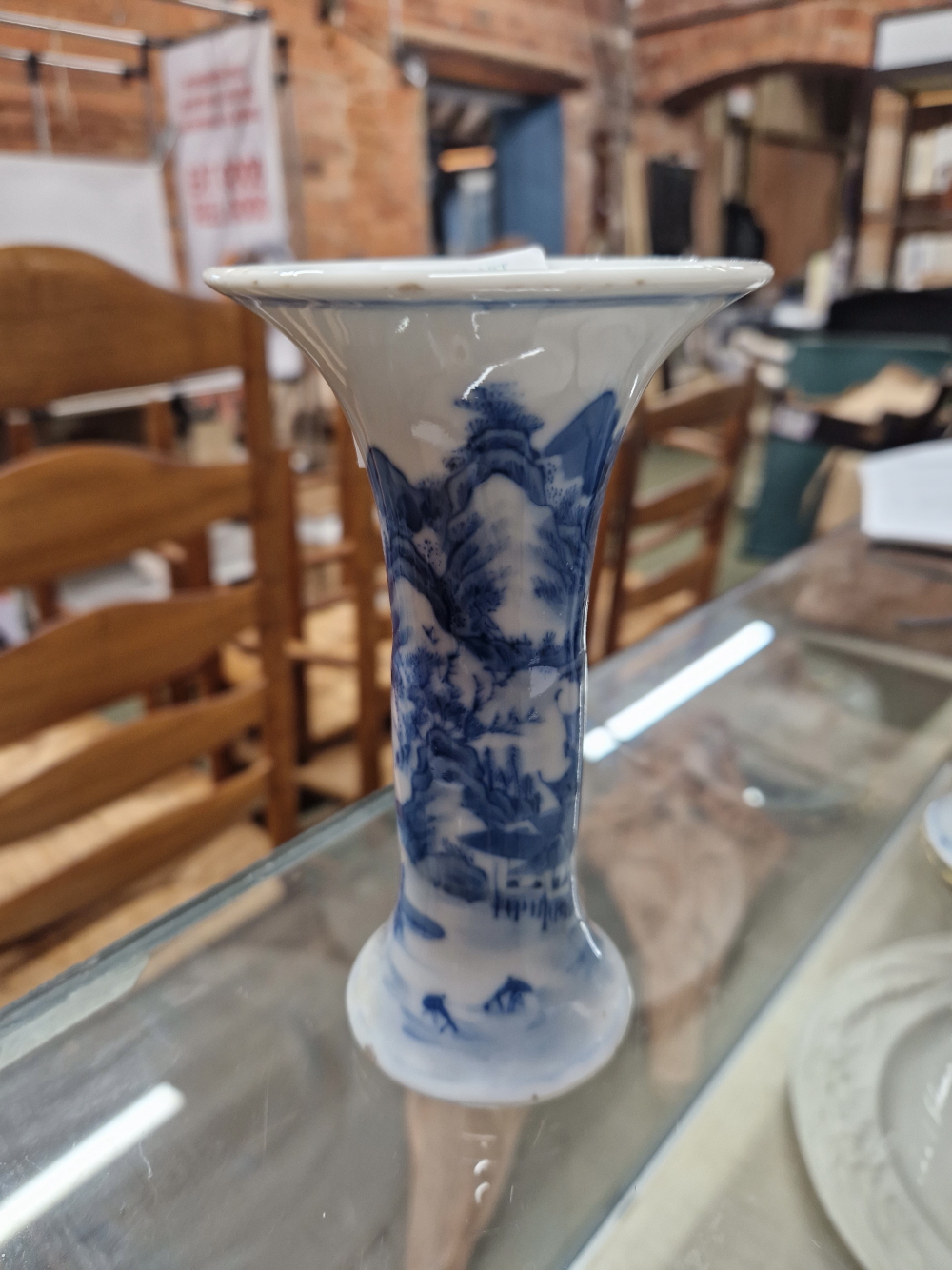 A PAIR OF CHINESE BLUE AND WHITE WAISTED CYLINDRICAL VASES PAINTED WITH MOUNTAINOUS LANDSCAPES, SEAL - Image 6 of 22