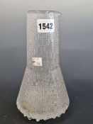 AN IITALA BARK TEXTURED CLEAR GLASS POURING VESSEL. H 23cms.