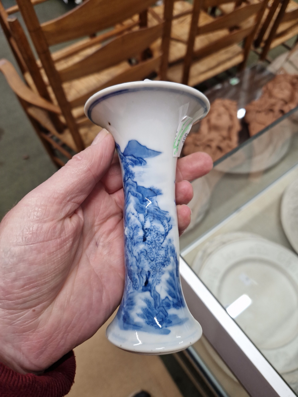 A PAIR OF CHINESE BLUE AND WHITE WAISTED CYLINDRICAL VASES PAINTED WITH MOUNTAINOUS LANDSCAPES, SEAL - Image 15 of 22