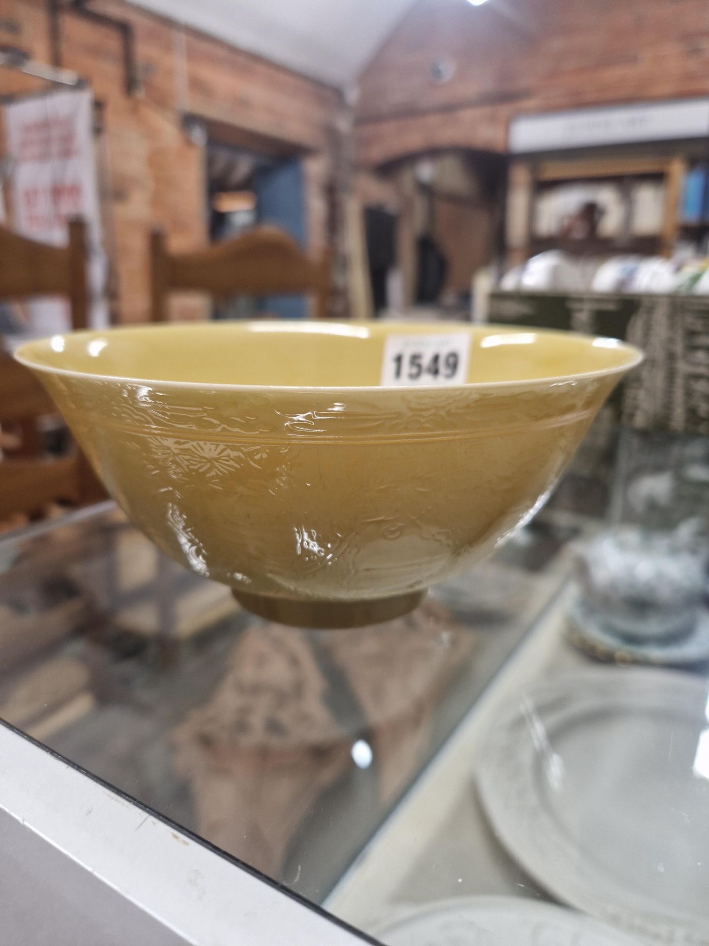 A CHINESE STRAW YELLOW GLAZED BOWL, THE EXTERIOR WITH A SCRATCHED DECORATION OF CHILDREN PLAYING - Image 8 of 19