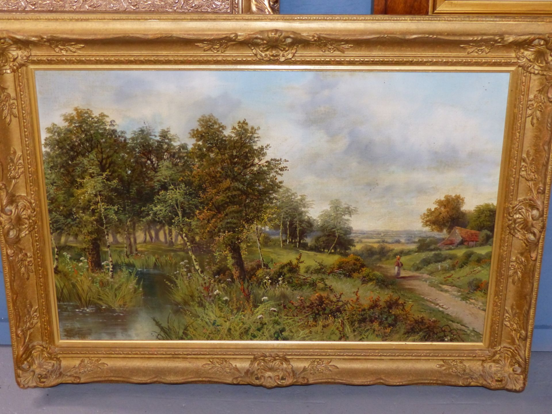 J. A. BOEL (19th C. SCHOOL) A PAIR OF RURAL LANDSCAPES, EACH WITH COTTAGES BY A RIVER, SIGNED, OIL - Image 2 of 14