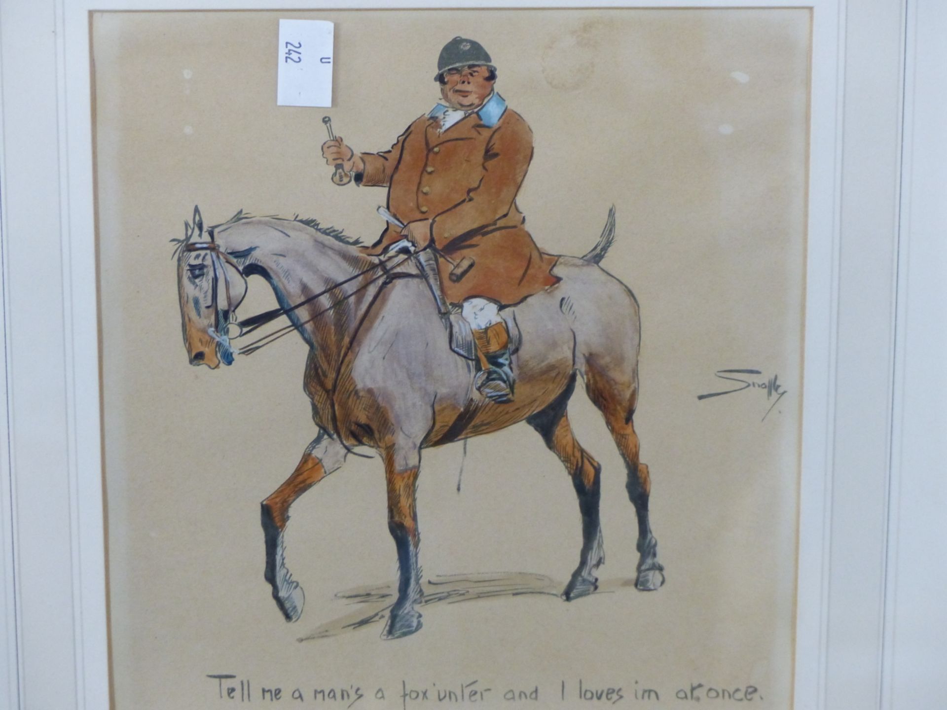 SNAFFLES (CHARLES JOHNSON PAYNE) A COMIC PORTRAIT OF A HUNTSMAN, INSCRIBED TELL ME A MAN'S A FOX' '