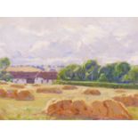 ALFRED GREGERS-RASMUSSEN, DANISH 1904-1999, IMPRESSIONIST SCHOOL, FIELD OF HAY BALES BEFORE A