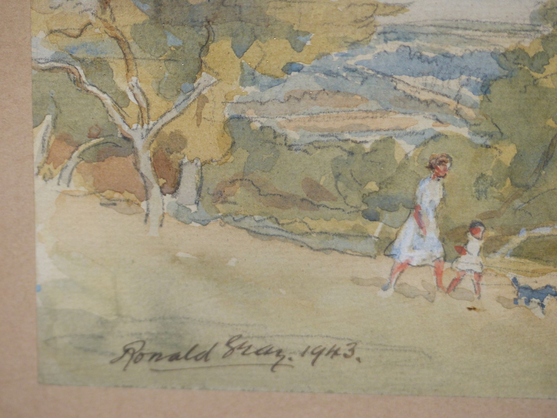 RONALD GRAY (1868-1951) AN AFTERNOON WALK, WATERCOLOUR. SIGNED L/L AND DATED 1943. 30 X 22 cm. - Image 6 of 7