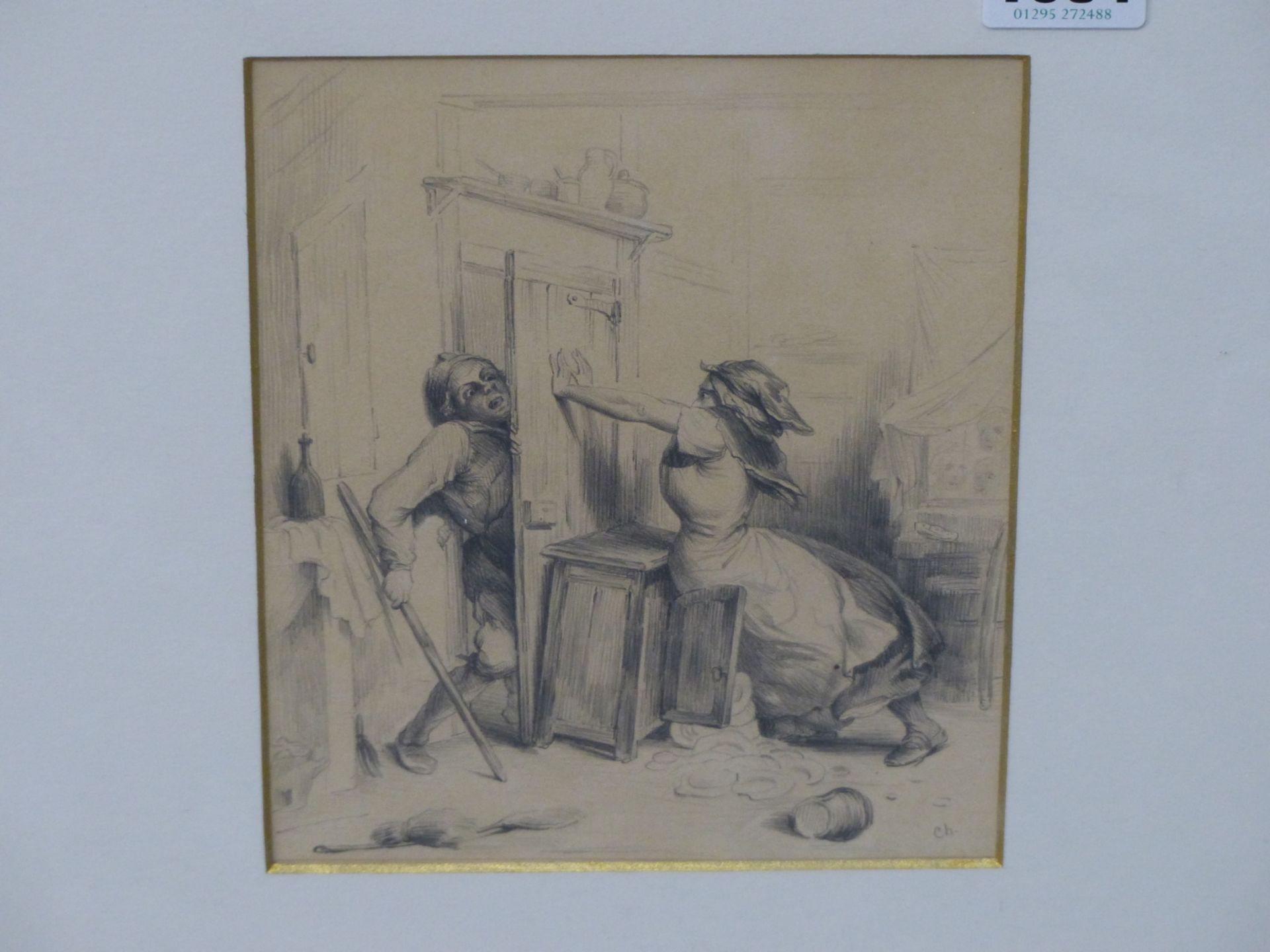 C.H. (19TH CENTURY FRENCH SCHOOL) THE FIGHT. PENCIL ON PAPER. SIGNED L/R 14 X 18 cm - Image 3 of 5