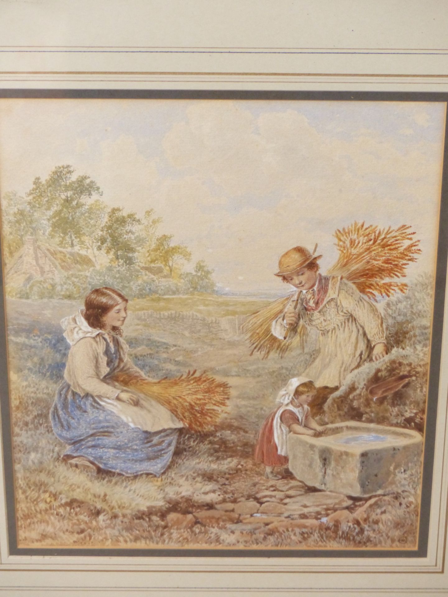 ALFRED H. GREEN (1844-1880) THE HARVESTERS, MONOGRAMMED, WATERCOLOUR. 30 x 25cms - Image 2 of 6