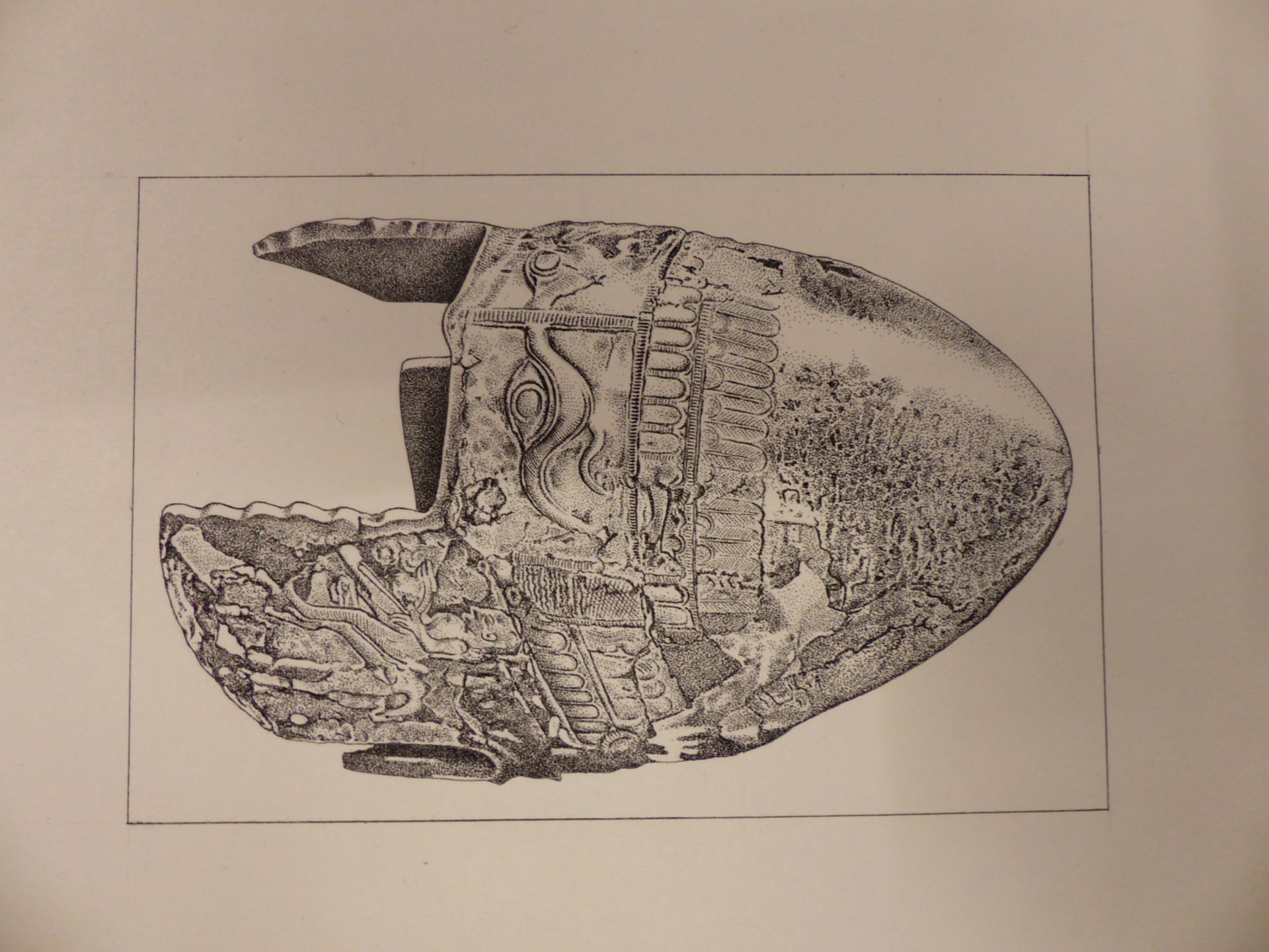 20TH CENTURY SCHOOL. A NORSE WARRIORS HELMET. FINE PEN AND INK ILLUSTRATION. 19 X 25 cm (SHEET - Image 2 of 5