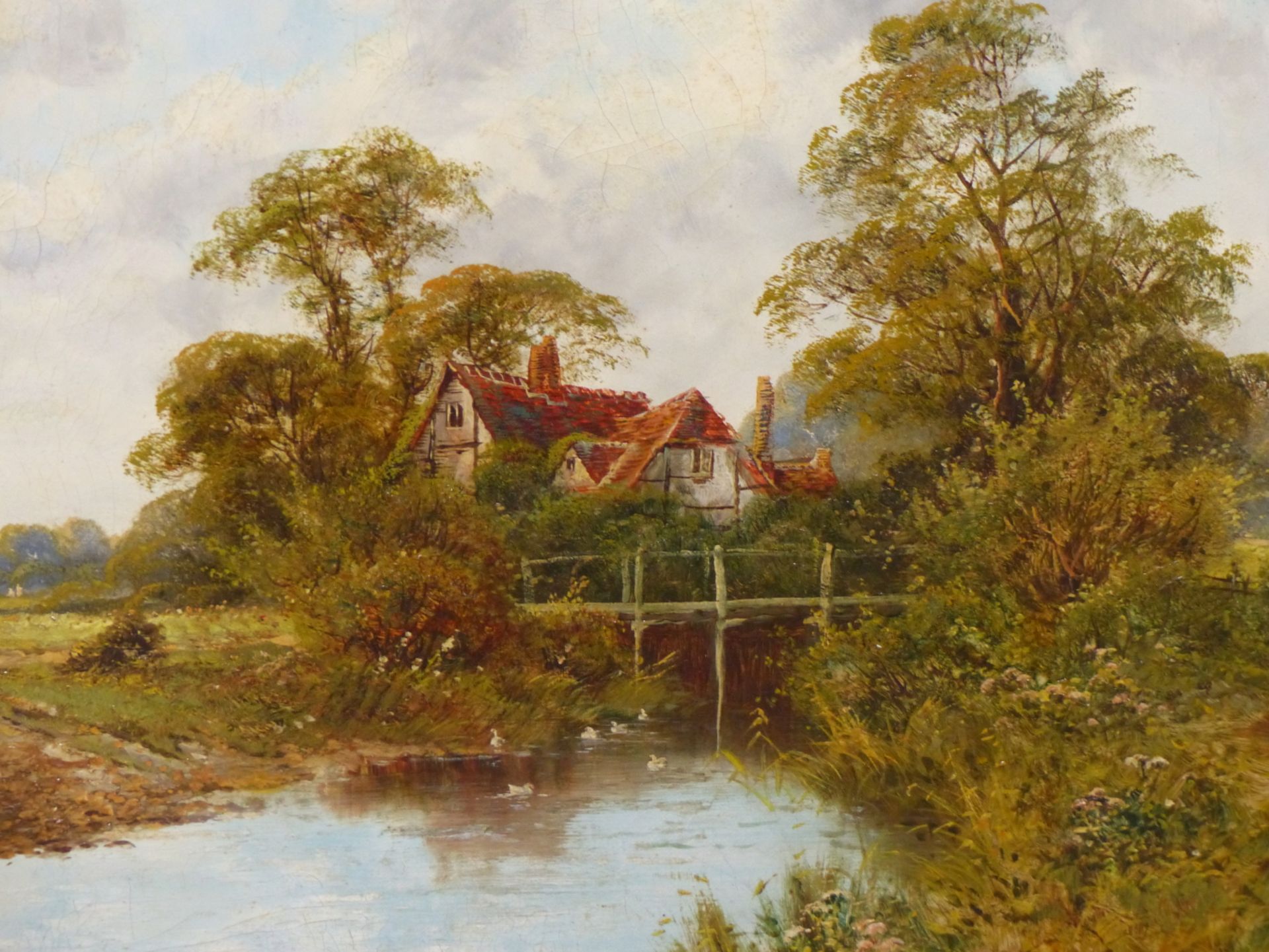 J. A. BOEL (19th C. SCHOOL) A PAIR OF RURAL LANDSCAPES, EACH WITH COTTAGES BY A RIVER, SIGNED, OIL - Image 8 of 14