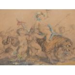 OLD MASTER SCHOOL.(18TH/19TH CENTURY) CHERUBS AND FAUN IN CELEBRATION RIDING A TIGER, TOGETHER