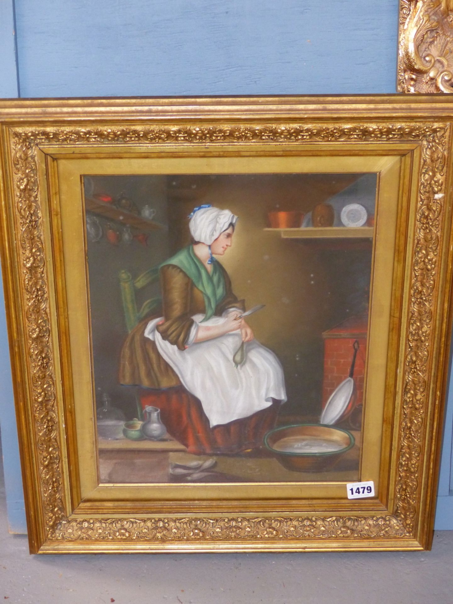 ATTRIBUTED TO SIMON HIDER (19th C. SCHOOL) PREPARING THE VEGETABLES, OIL ON BOARD. 42 x 31cms - Image 2 of 5