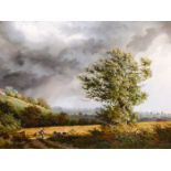 J. VAN DER PUTTEN (CONTEMPORARY SCHOOL) ARR. STORMY DAY AT STOWE CHURCH, SIGNED, OIL ON PANEL. 33