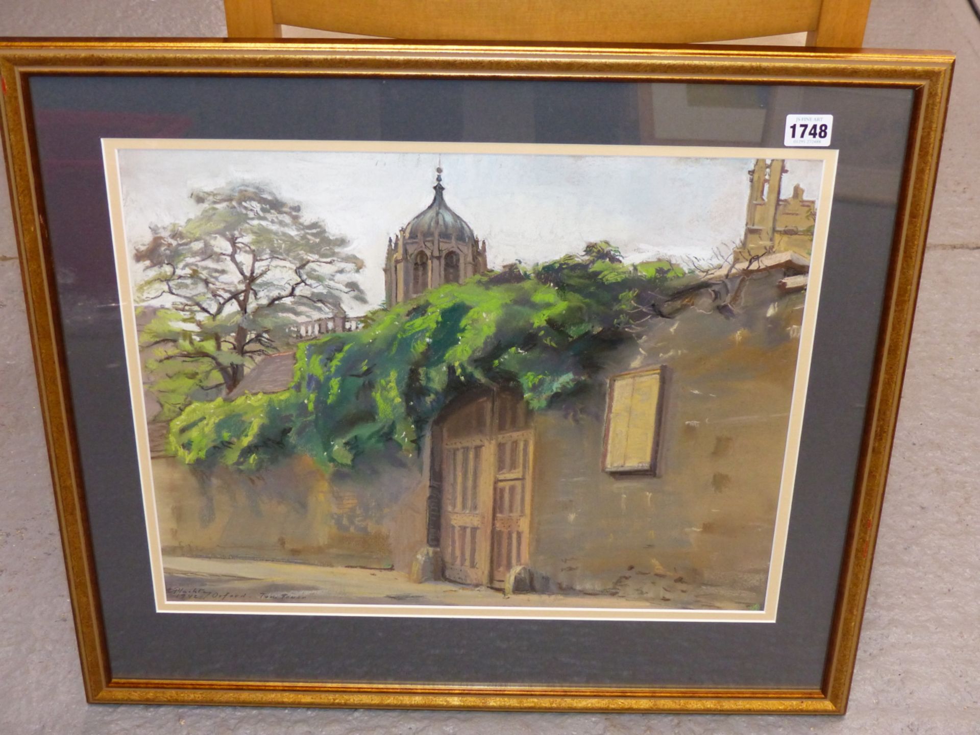 E PLACHTEY. ( 20TH CENTURY). TOM TOWER OXFORD. PASTEL. SIGNED AND DATED 1942. 48 X 38 cm - Image 2 of 7