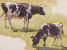 ARTHUR GERALD ACKERMANN RI. (1876-1960) STUDY OF COWS. WATERCOLOUR AND PENCIL. ( GALLERY LABEL