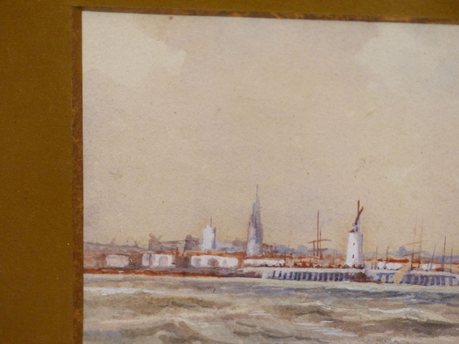 19TH CENTURY SCHOOL. SHIIPPING SCENE. OFF CALAIS, WATERCOLOUR. TITLED L/R. 26 X 9 cm. - Image 4 of 7