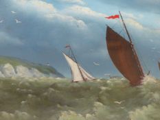 W.N. ( EARLY 20TH CENTURY NAIVE SCHOOL) SHIPPING OFF THE CAOST IN HIGH SEAS. OIL ON ACADAMY BOARD.