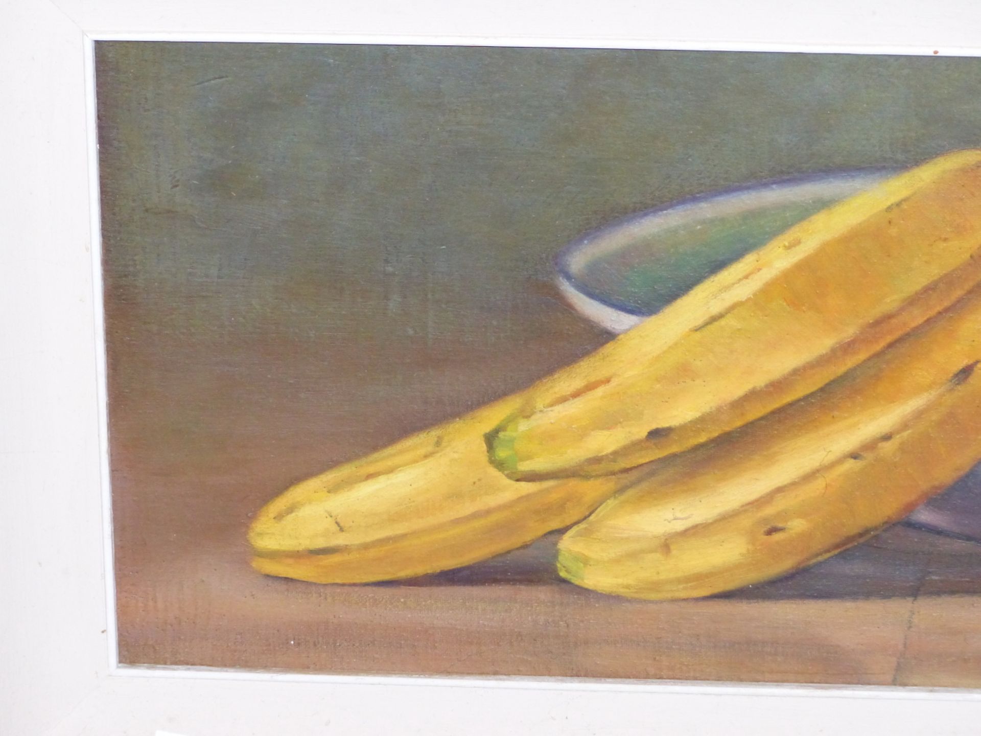 J. MACALLISTER (20th C. SCHOOL) ARR. A TABLE TOP STILL LIFE OF FRUIT, OIL ON BOARD. 21 x 60cms - Image 4 of 8