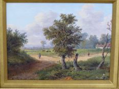 EDWIN BUTTERY (19th C. SCHOOL) A RURAL LANDSCAPE, SIGNED, OIL ON CANVAS. 17 x 22cms