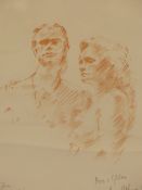 HOWARD J MORGAN. (1949-2020) ARR. COLIN & ANDICE ? RED CHALK STUDY OF A COUPLE. SIGNED AND INSCRIBED