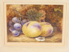 C.HUGHES. (20TH CENTURY?) STILL LIFE STUDIES, APPLES & GRAPES AND PEACHES & GRAPES. A PAIR.