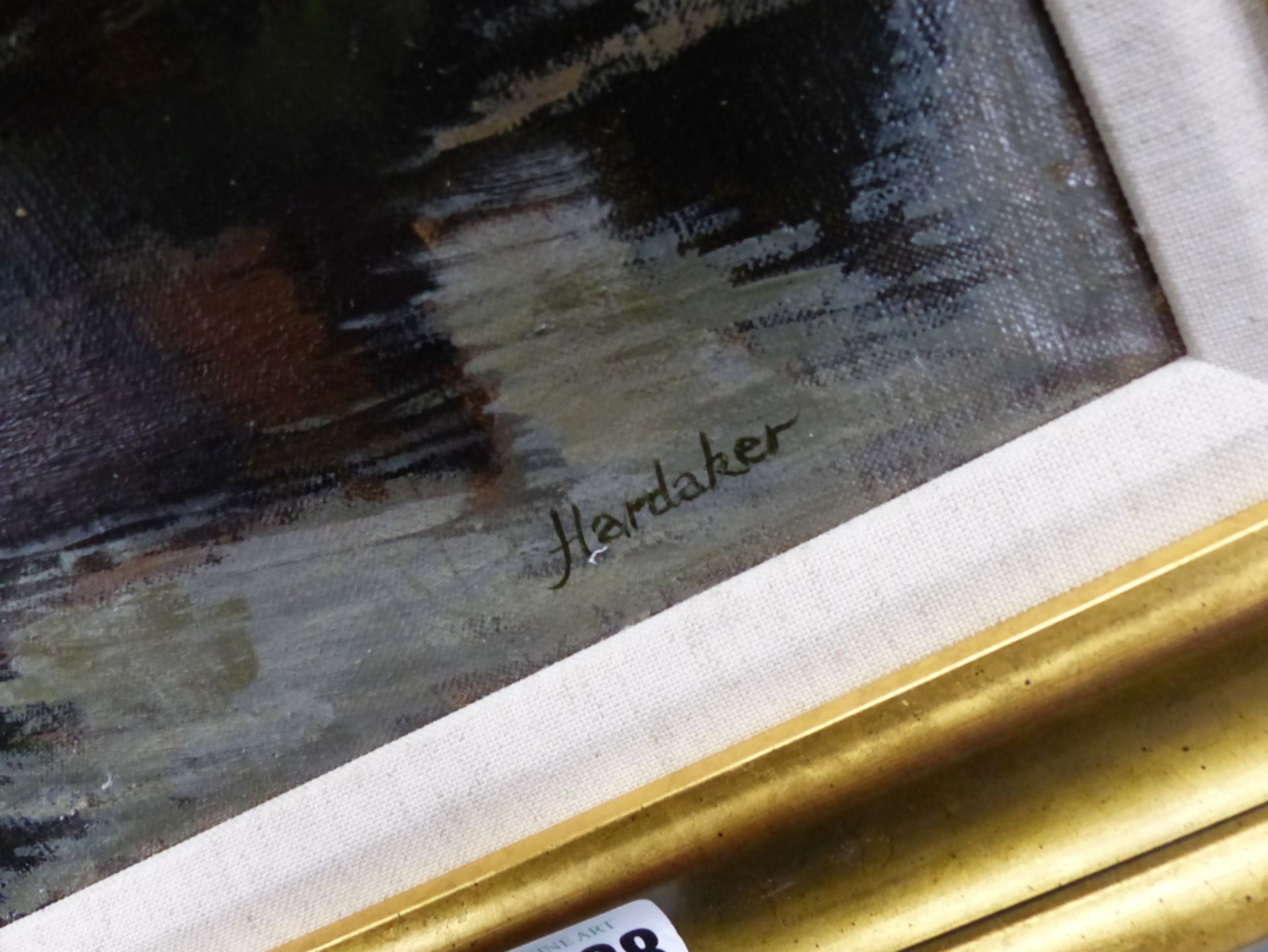 HARDAKER (CONTEMPORARY SCHOOL) ARR. BY THE MILL POND, SIGNED, OIL ON CANVAS. 51 x 75cms - Image 9 of 9