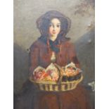 MID 19th C. ENGLISH SCHOOL THE FLOWER GIRL, OIL ON CANVAS. 76 x 51cms