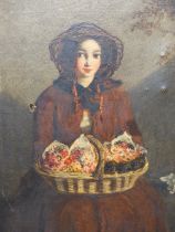 MID 19th C. ENGLISH SCHOOL THE FLOWER GIRL, OIL ON CANVAS. 76 x 51cms