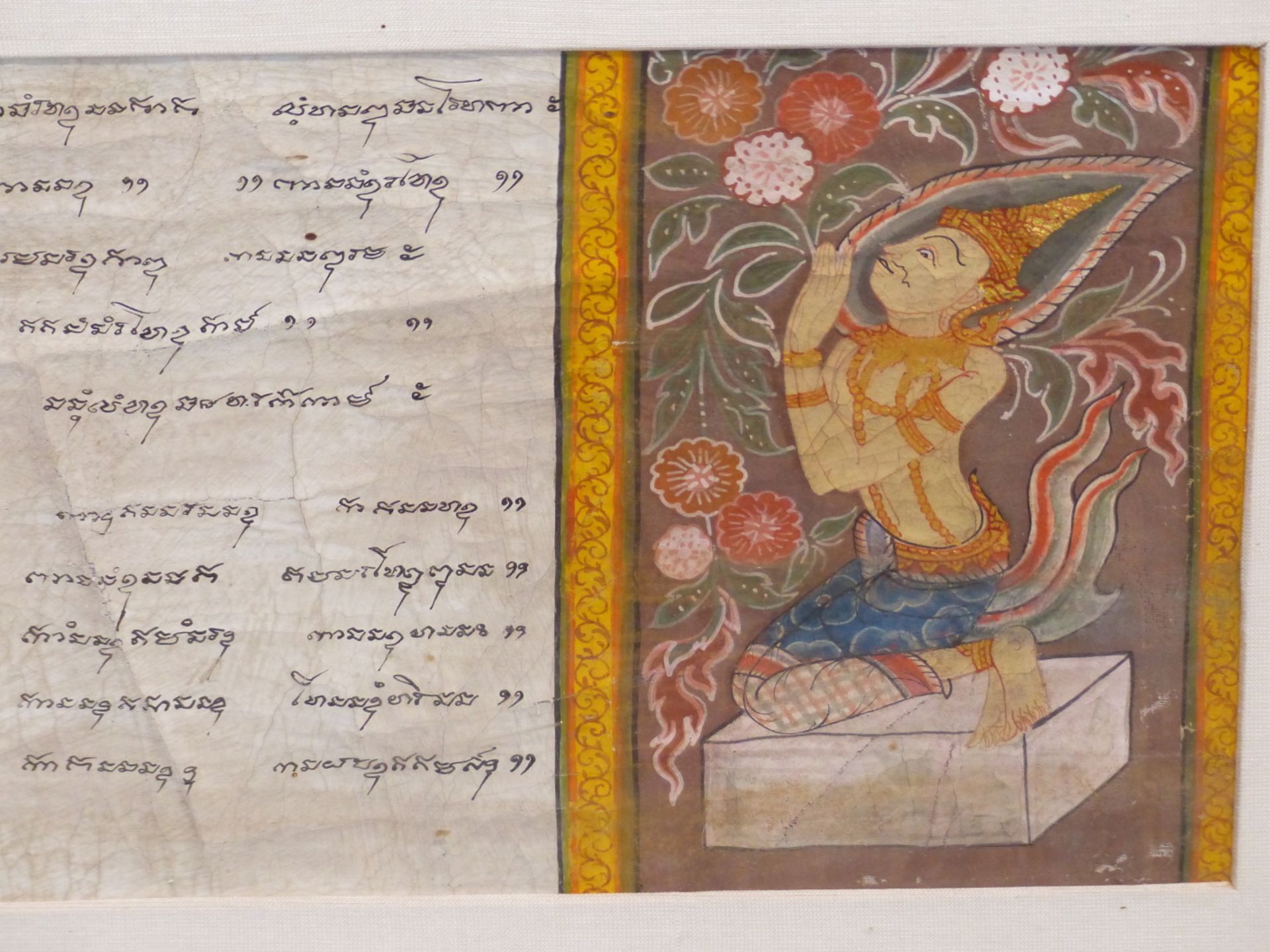 A 19th C. MALAYSIAN MANUSCRIPT FLANKED BY PAINTINGS OF WORSHIPPING FIGURES KNEELING ON PLINTHS - Image 2 of 5