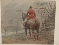 AFTER SNAFFLES (CHARLES JOHNSON PAYNE) PENCIL SIGNED COLOUR PRINT FOX CATCHERS. 43 x 37cms