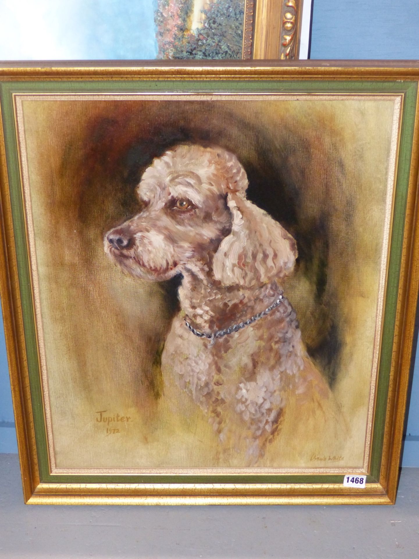 URSULA WHITE (ENGLISH CONTEMPORARY SCHOOL) ARR. PORTRAIT OF JUPITER, A BROWN POODLE, SIGNED, OIL - Image 3 of 6