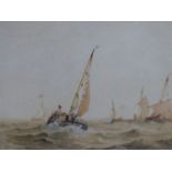 COPLEY- FIELDING (1787-1855) FISHING BOATS. WATERCOLOUR. AGNEWS LABEL AND ATTIBUTION VERSO. 24 X