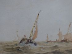 COPLEY- FIELDING (1787-1855) FISHING BOATS. WATERCOLOUR. AGNEWS LABEL AND ATTIBUTION VERSO. 24 X