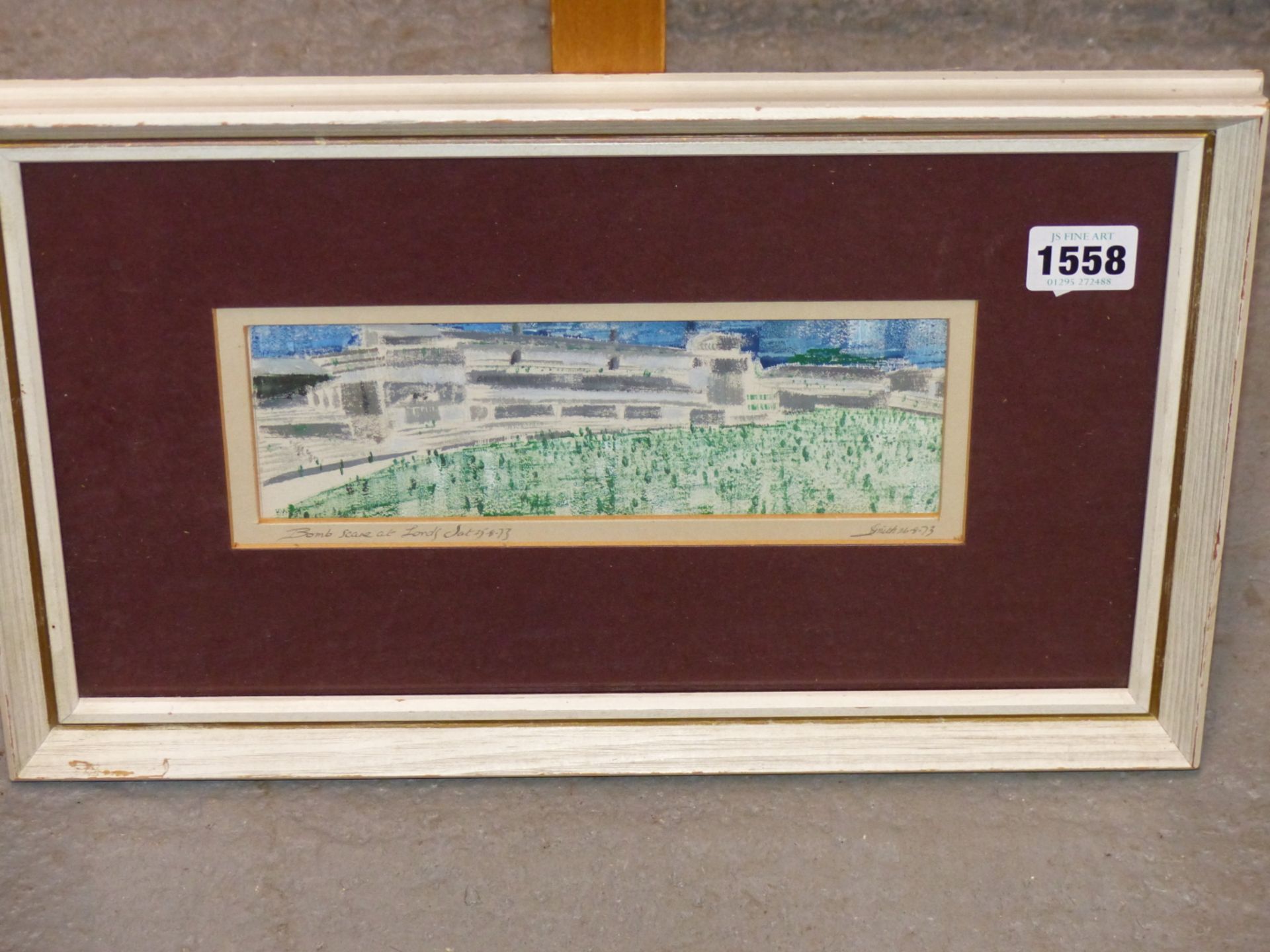 D. SMITH. ( 20TH CENTURY) "BOMB SCARE AT LORDS" PASTEL. SIGNED DATED AND TITLED TO MOUNT AND - Image 4 of 9
